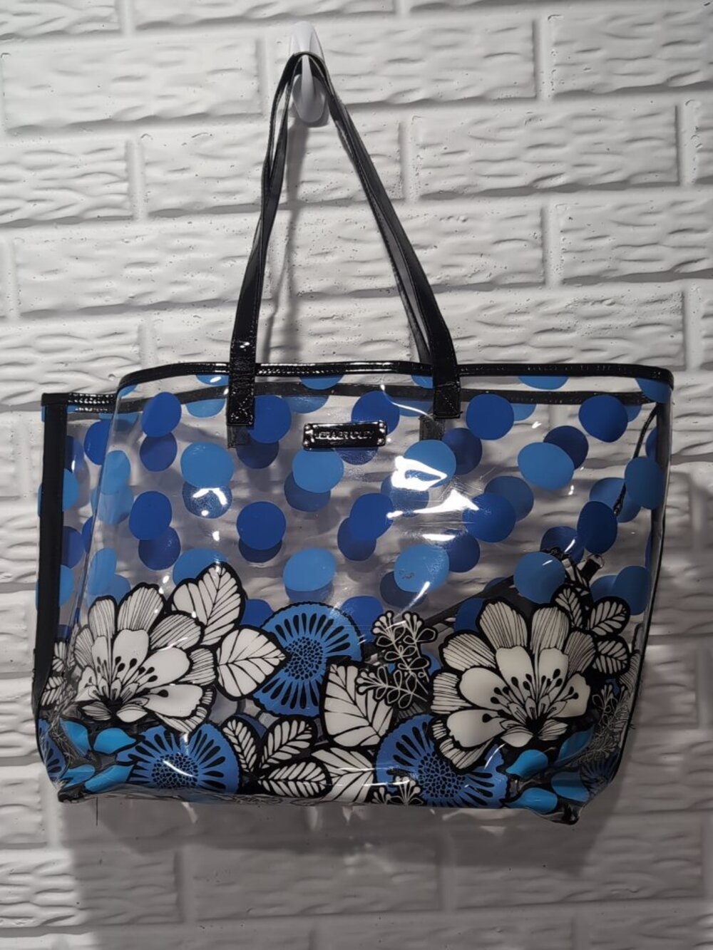 VERA BRADLEY Clear Beach Tote - Blue Bayou with Wallet Blue Polka Dots Floral